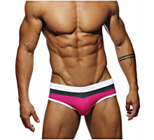 Ярко-розовые мужские плавки с контрастными полосами на поясе (ярко-розовый|M)