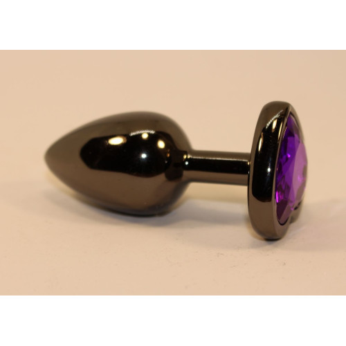 Чёрная анальная пробка с фиолетовым стразом - 7 см. (фиолетовый)