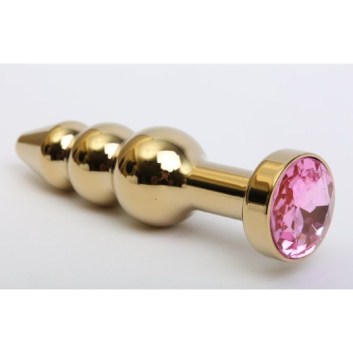 Золотистая анальная ёлочка с розовым кристаллом - 11,2 см. (розовый)