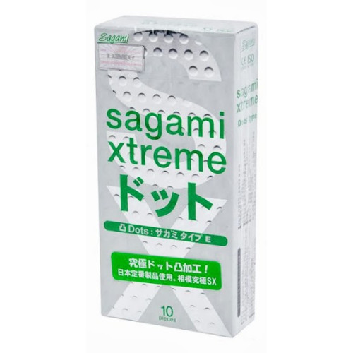 Презервативы Sagami Xtreme Type-E с точками - 10 шт. (зеленый)