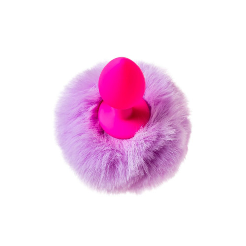 Розовая анальная втулка Sweet bunny с сиреневым пушистым хвостиком (сиреневый)