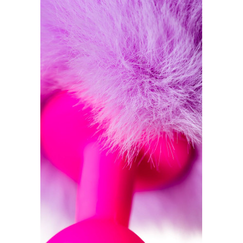 Розовая анальная втулка Sweet bunny с сиреневым пушистым хвостиком (сиреневый)