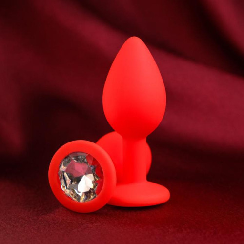 Красная анальная пробка с прозрачным кристаллом - 7,2 см. (красный)