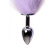 Серебристая металлическая анальная втулка с фиолетово-белым хвостом - размер S (серебристый)