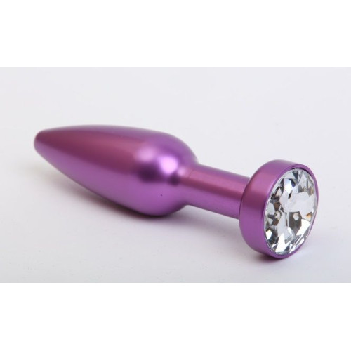 Фиолетовая анальная пробка с прозрачным стразом - 11,2 см. (прозрачный)