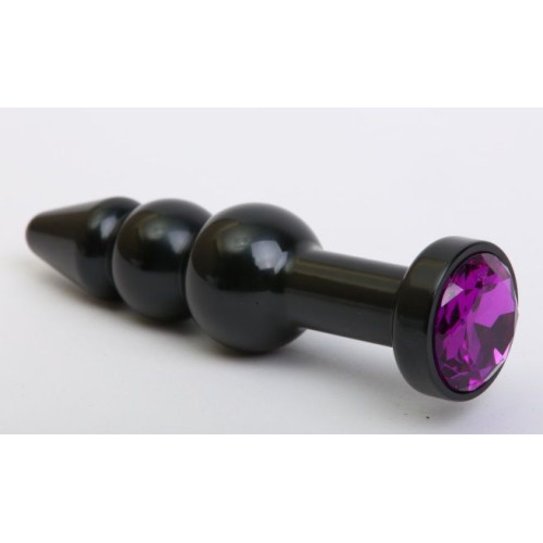 Чёрная анальная ёлочка с фиолетовым кристаллом - 11,2 см. (фиолетовый)