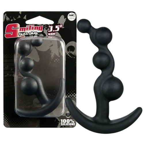 Чёрный анальный стимулятор с шариками Smiling Butt Plug - 8,9 см. (черный)