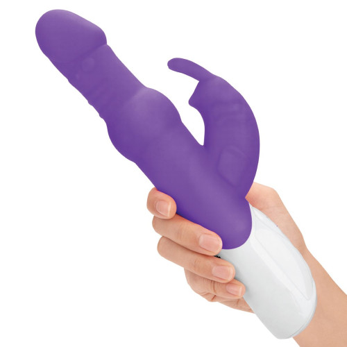 Фиолетовый вибратор-кролик с вращающимися бусинами - 25 см. (фиолетовый)