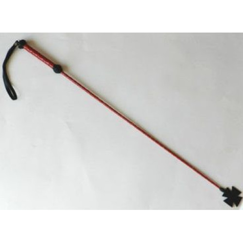 Плетеный длинный красный лаковый стек с наконечником-крестом - 85 см. (красный с черным)