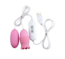 Розовые, работающие от USB виброяйца - классическое и с подвижным язычком (розовый)