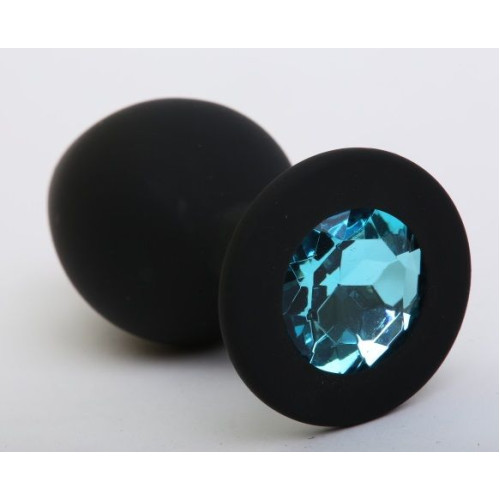 Чёрная силиконовая пробка с голубым стразом - 9,5 см. (голубой)