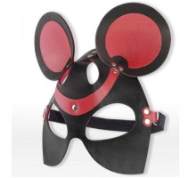 Черно-красная маска мышки из кожи (черный с красным)