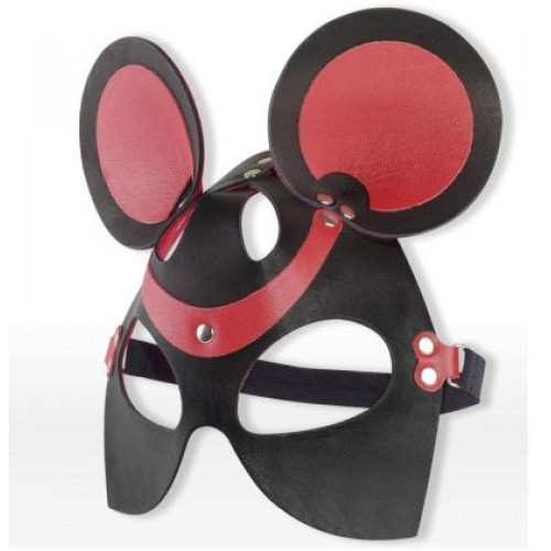 Черно-красная маска мышки из кожи (черный с красным)