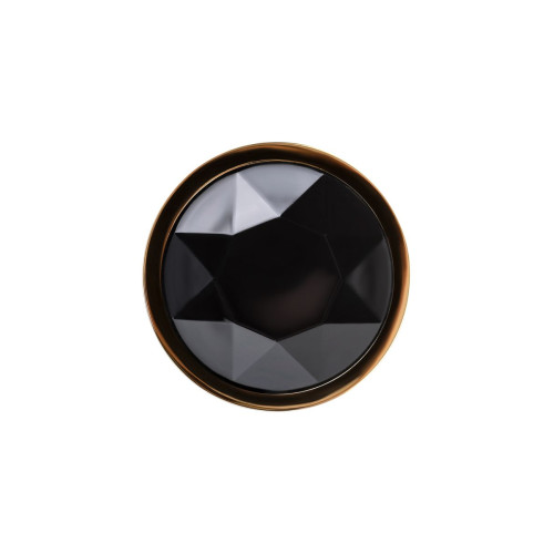 Золотистая гладкая анальная пробка с черным кристаллом - 7 см. (черный)