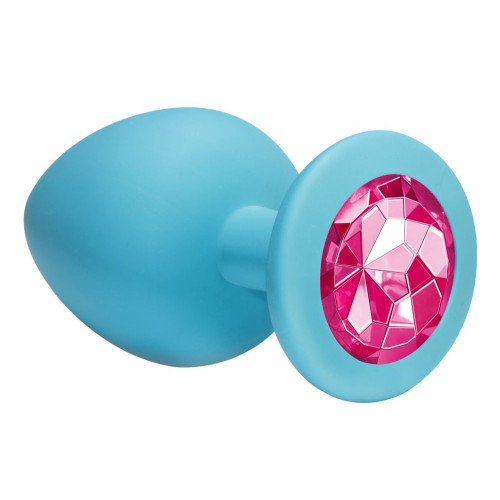 Большая голубая анальная пробка Emotions Cutie Large с розовым кристаллом - 10 см. (розовый)