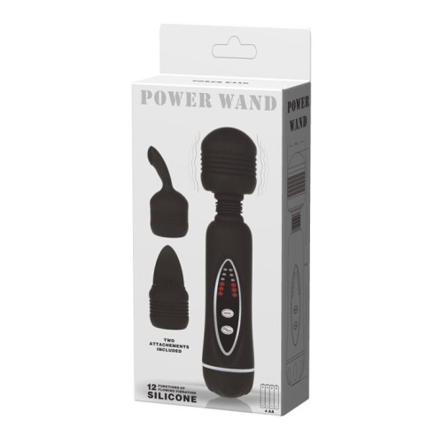 Черный вибромассажер со сменными насадками Power Wand - 20,5 см. (черный)