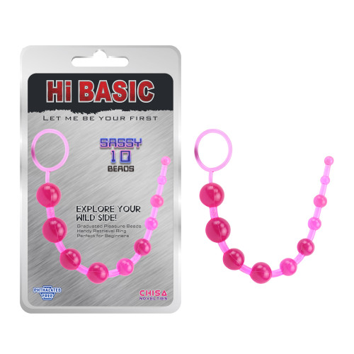 Розовая анальная цепочка с колечком Sassy Anal Beads - 26,7 см. (розовый)
