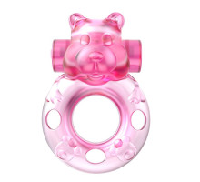 Розовое эрекционное виброкольцо на пенис Pink Bear (розовый)