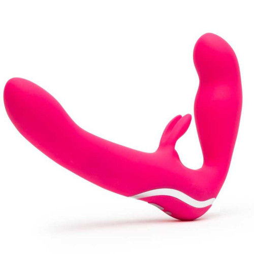 Ярко-розовый безремневой страпон Rechargeable Vibrating Strapless Strap-On (ярко-розовый)