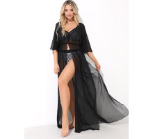 Пляжное платье с рукавами по локоть (черный|M)