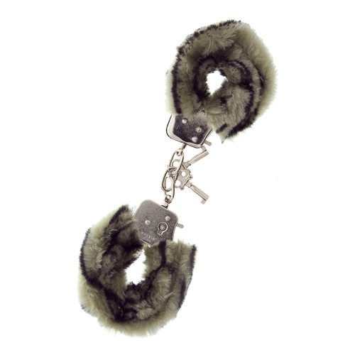 Металлические наручники с чёрно-серой меховой опушкой (серый)