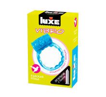 Голубое эрекционное виброкольцо Luxe VIBRO  Райская птица  + презерватив (голубой)