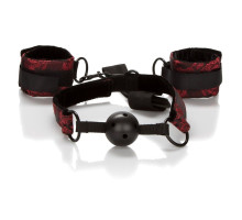 Кляп с наручниками Breathable Ball Gag With Cuffs (черный с красным)