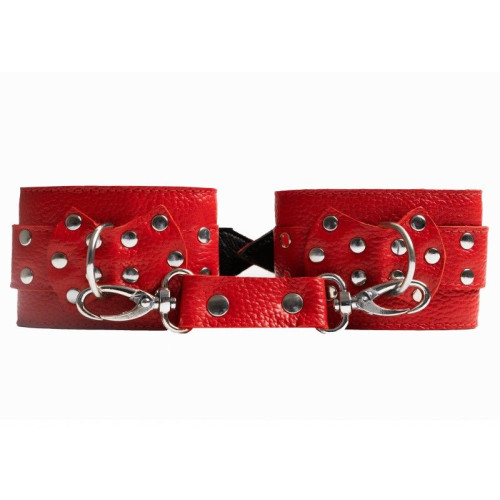 Красные наручники с фиксацией на двух карабинах (красный)
