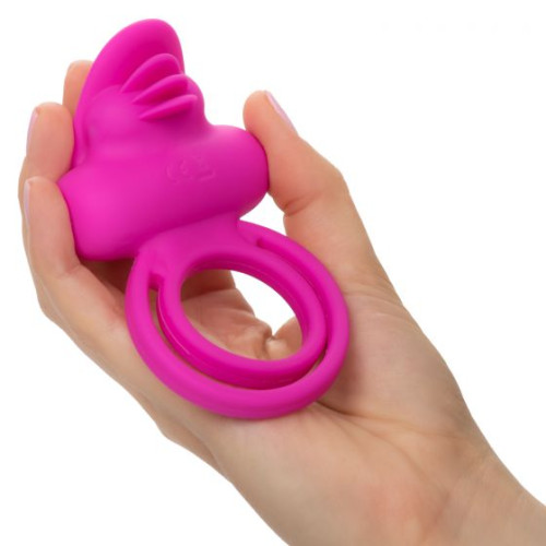 Ярко-розовое эрекционное кольцо Silicone Rechargeable Dual Clit Flicker (ярко-розовый)