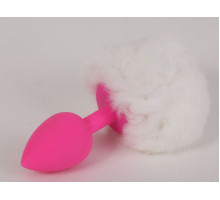 Розовая анальная пробка с белым хвостом  Задорный Кролик (белый)