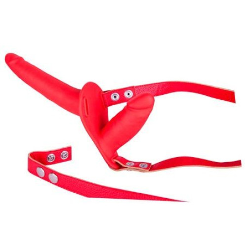 Красный страпон с вагинальной пробкой SEX COMPANION DUAL CLIMAX - 17 см. (красный)