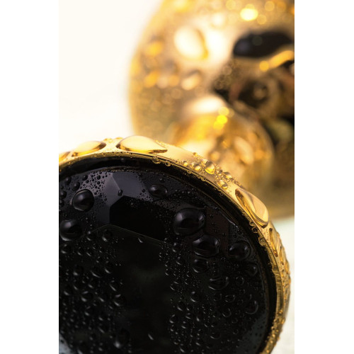Маленькая золотистая анальная втулка с чёрным кристаллом - 7,2 см. (черный)