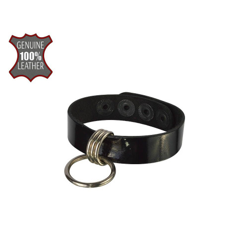 Черный лаковый кожаный браслет с подвесным колечком (черный)