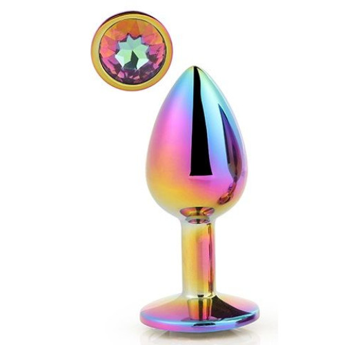 Голографическая анальная втулка с радужным кристаллом - 7,1 см. (разноцветный)