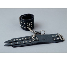 Широкие чёрные кожаные наручники (черный)