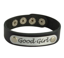Кожаный браслет Good Girl (черный с серебристым)
