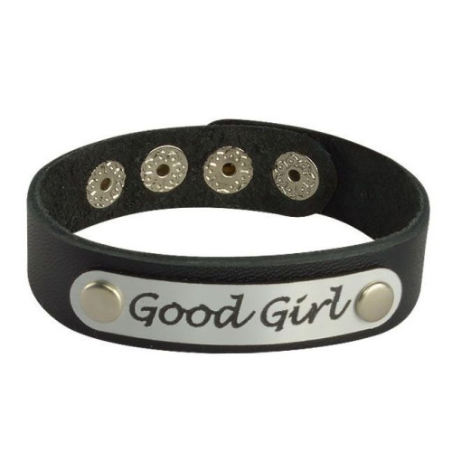 Кожаный браслет Good Girl (черный с серебристым)