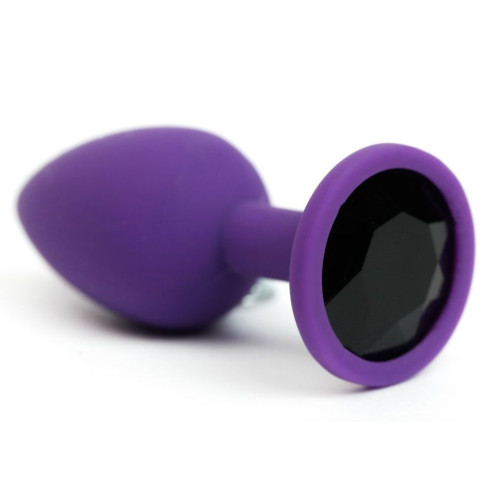 Фиолетовая анальная пробка с черным стразом - 7,6 см. (черный)