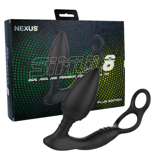 Черная анальная пробка NEXUS SIMUL8 Plug Edition с фиксацией на теле кольцами (черный)