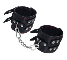 Черные кожаные наручники с двумя ремнями и контрастной строчкой (черный)