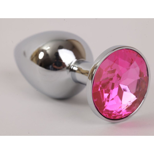 Серебряная металлическая анальная пробка с розовым стразиком - 9,5 см. (розовый)