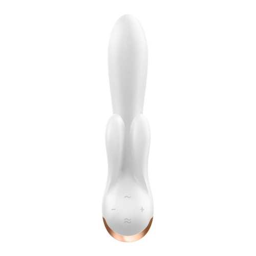 Белый вибратор-кролик Double Flex с двумя клиторальными отростками - 20,1 см. (белый)