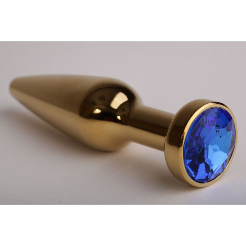 Золотистая анальная пробка с синим кристаллом - 11,2 см. (синий)