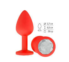Красная анальная втулка с прозрачным кристаллом - 7,3 см. (прозрачный)