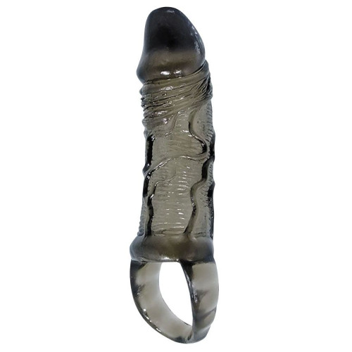 Закрытая насадка на фаллос с кольцом для мошонки - 15 см. (черный)