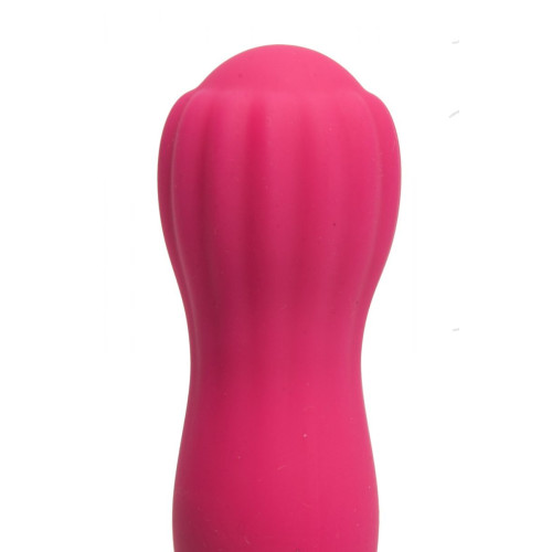 Розовый силиконовый вибратор с бутоном-головкой - 18 см. (розовый)