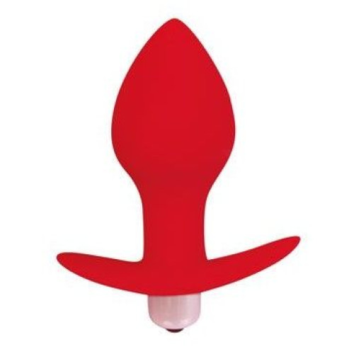 Красная коническая анальная вибровтулка с ограничителем - 8 см. (красный)