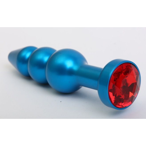 Синяя фигурная анальная пробка с красным кристаллом - 11,2 см. (красный)