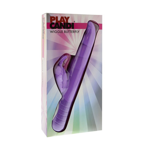 Фиолетовый вибромассажер с клиторальным стимулятором в виде бабочки PLAY CANDI WIGGLE BUTTERFLY - 17 см. (фиолетовый)