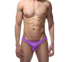 Мужские фиолетовые трусы-тонги из кружева (фиолетовый|S-M)